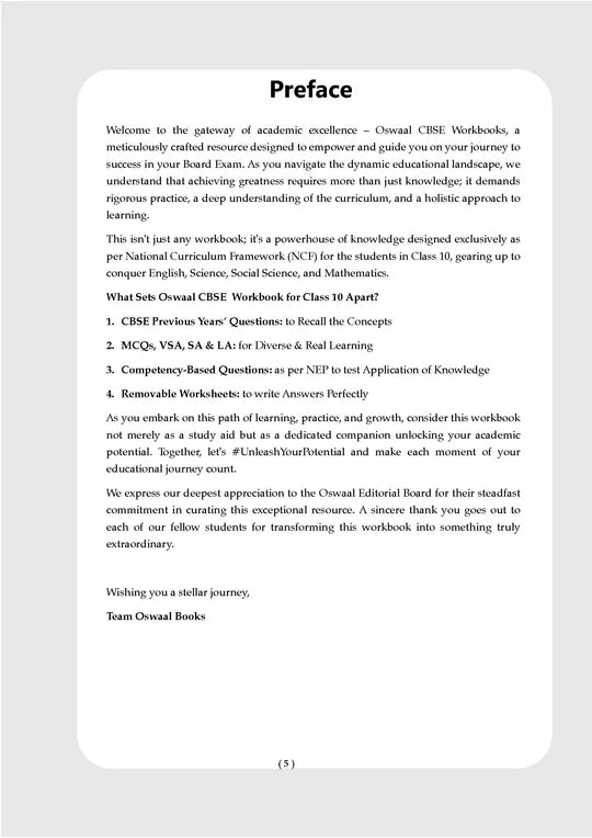 Oswaal CBSE Workbook | Social Science | Class 10 | Updated as per NCF | For better results | For Latest Exam
