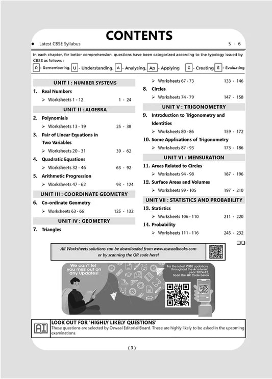 Oswaal CBSE Workbook Class 10 Mathematics Standard | Updated as per NCF | For Latest Exam