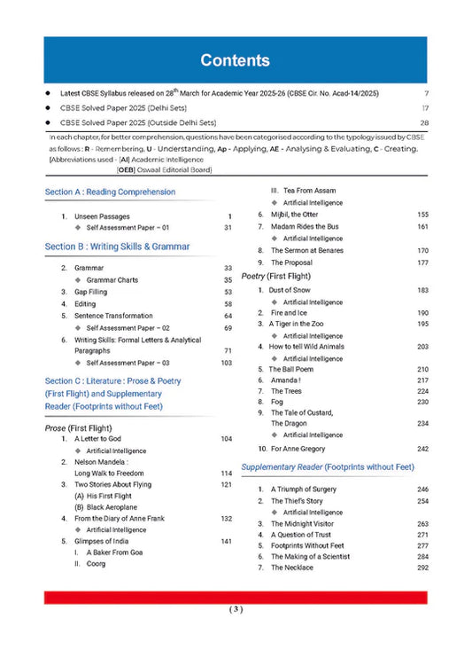 Oswaal CBSE Question Bank Chapterwise and Topicwise SOLVED PAPERS Class 10 English Language and Literature | For Exam 2026