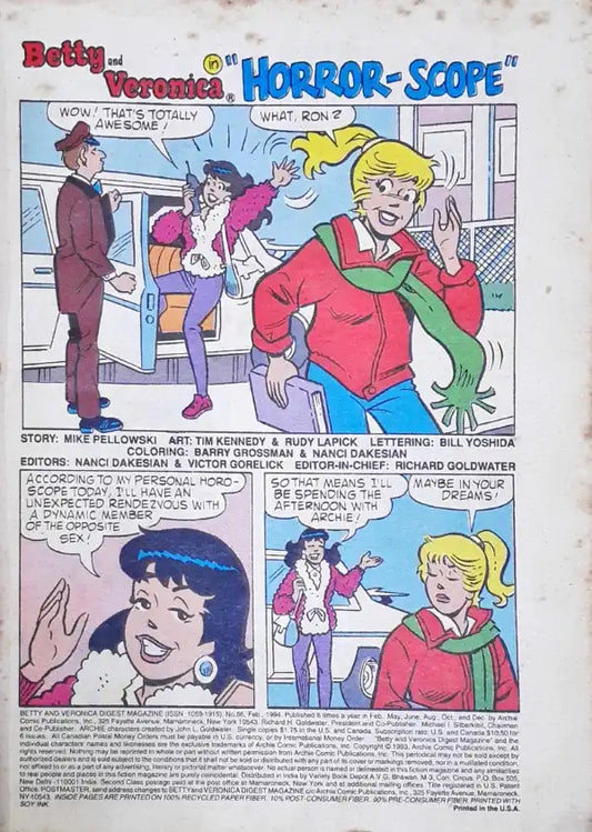 Archie Betty And Veronica Digest Magazine No. 66 (P)