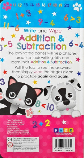 Little Learning Write and Wipe Addition and Subtraction Pull The Tab Book
