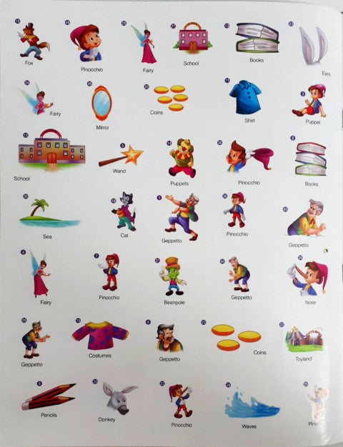 Sticker Key Words Fairy Tales Pinocchio With Over 50 Stickers