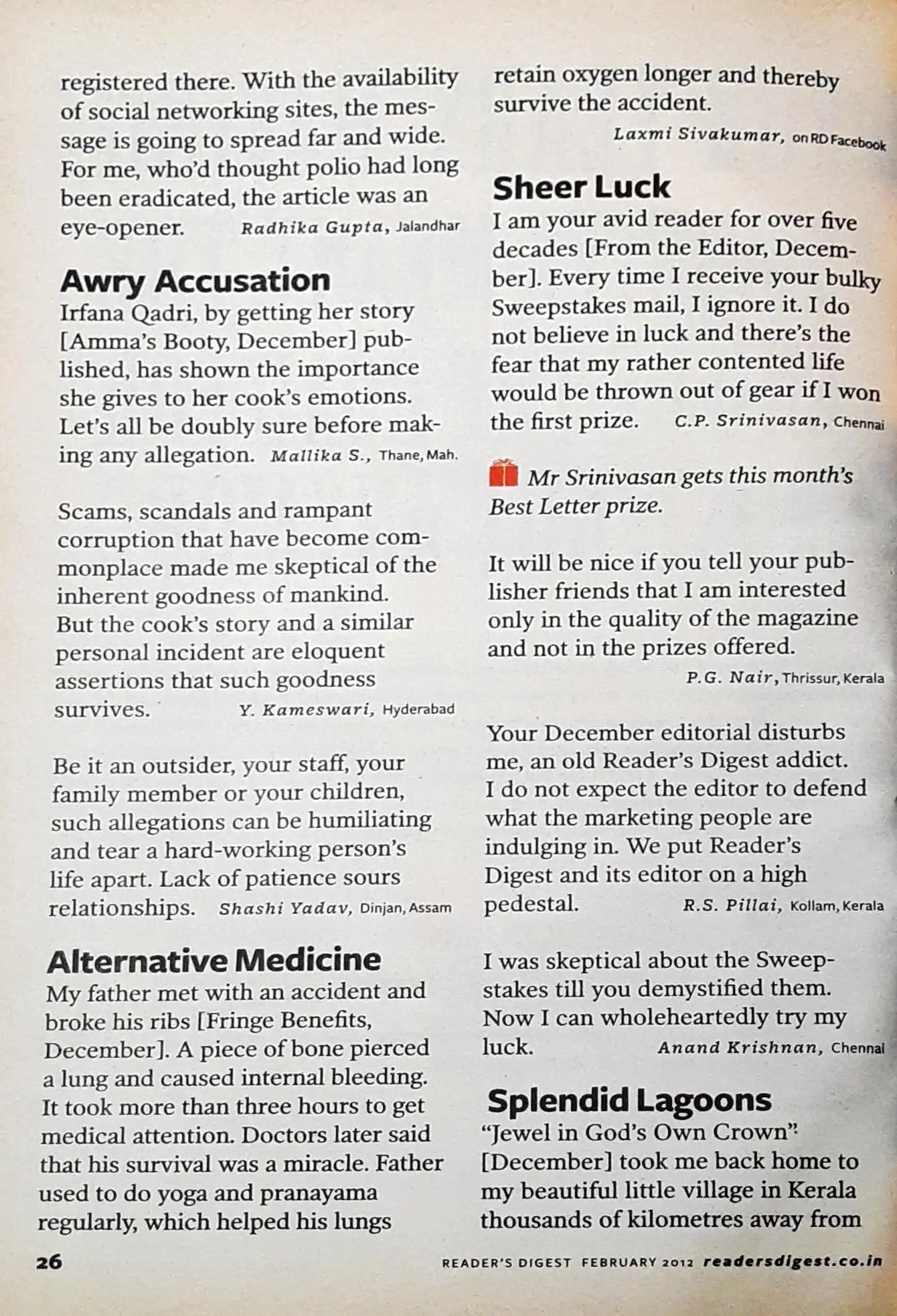 Reader's Digest Magazine : February 2012 (P)