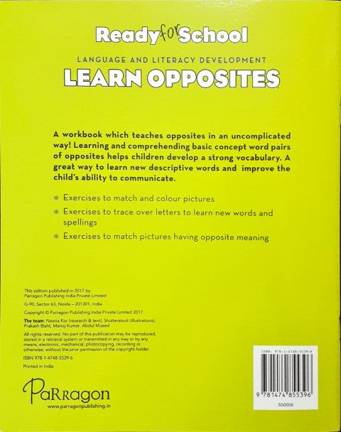 Ready For School Language and Literacy Development Learn Opposites