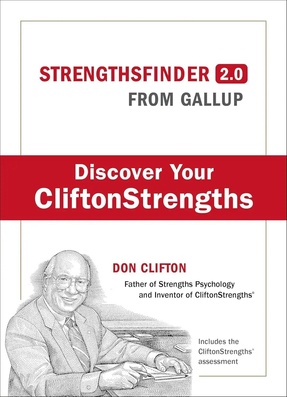Books and You StrengthsFinder 2.0 hardcover book cover featuring Don Clifton and the CliftonStrengths assessment title