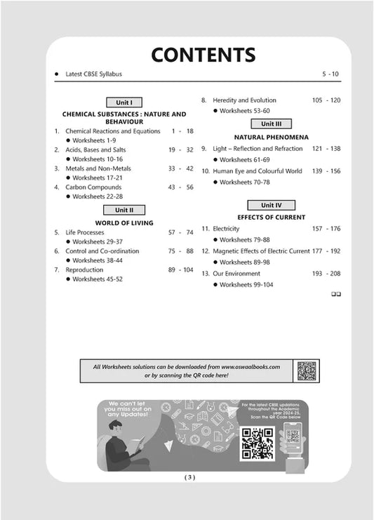Oswaal CBSE Workbook Class 10 Science | Updated as per NCF | For Latest Exam