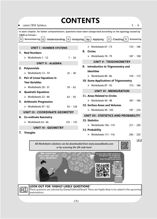 Oswaal CBSE Workbook Class 10 Mathematics Standard | Updated as per NCF | For Latest Exam