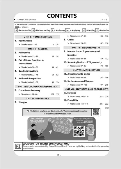 Oswaal CBSE Workbook Class 10 Mathematics Standard | Updated as per NCF | For Latest Exam