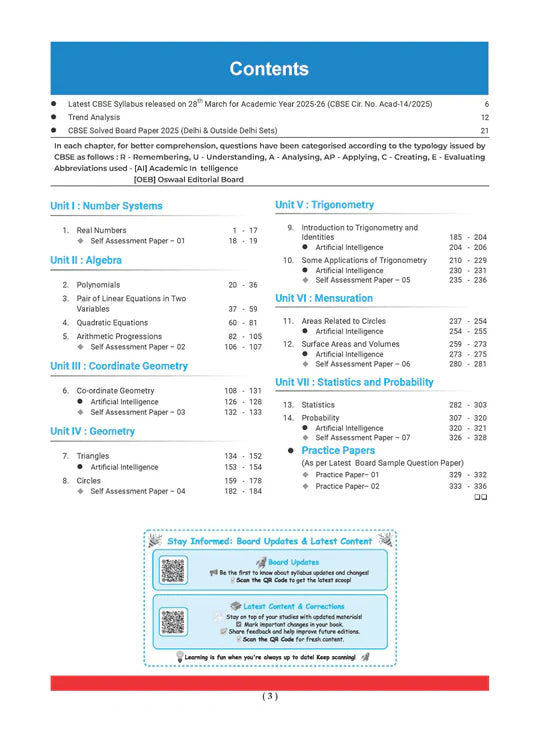 Oswaal CBSE Question Bank Chapterwise and Topicwise SOLVED PAPERS Class 10 Mathematics (Standard) | For Exam 2026