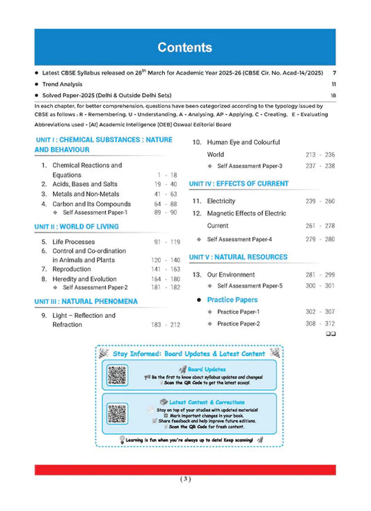 Oswaal CBSE Question Bank Chapterwise and Topicwise SOLVED PAPERS Class 10 Science | For Exam 2026