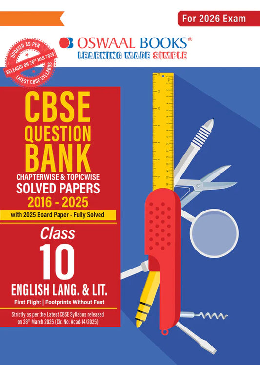 Oswaal CBSE Question Bank Chapterwise and Topicwise SOLVED PAPERS Class 10 English Language and Literature | For Exam 2026