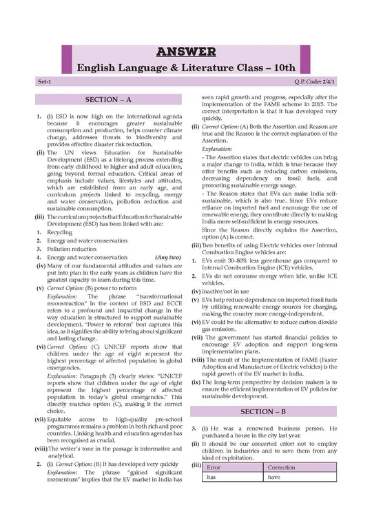 Oswaal CBSE Question Bank Chapterwise and Topicwise SOLVED PAPERS Class 10 English Language and Literature | For Exam 2026
