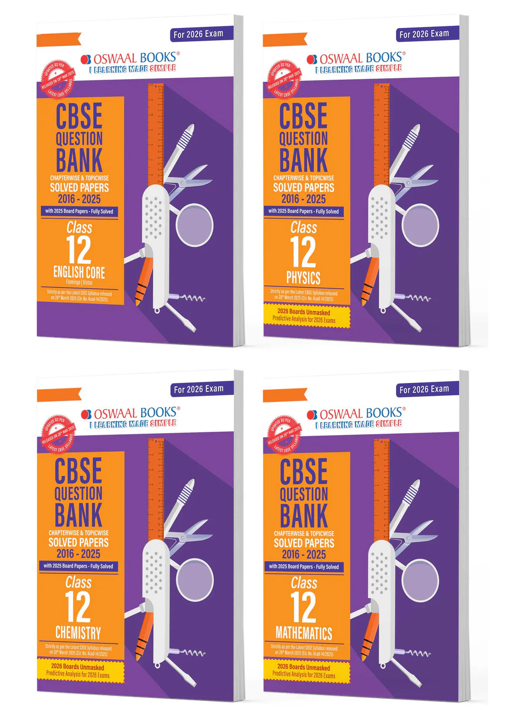 Oswaal CBSE Question Bank Class 12 Set of 4 Books | English Core | Physics | Chemistry | Mathematics