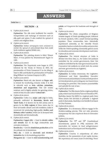 Oswaal CBSE 10 Years' Solved Papers, Yearwise (2016-2025) Class 10 | English Language & Literature, Social Science, Science and Mathematics Standard | For 2026 Exam