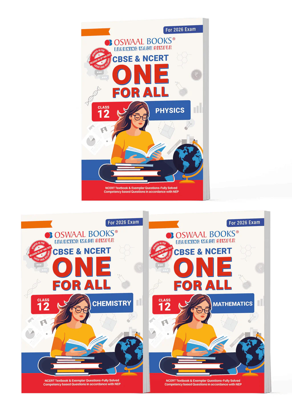 Oswaal CBSE & NCERT One for All Class 12 Set of 3 Books Physics, Chemistry and Maths | For 2026 Board Exams