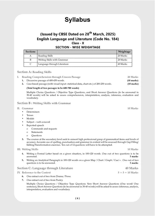 Oswaal CBSE Workbook Class 10 English Lan. & Lite. (Updated as per NCF)
