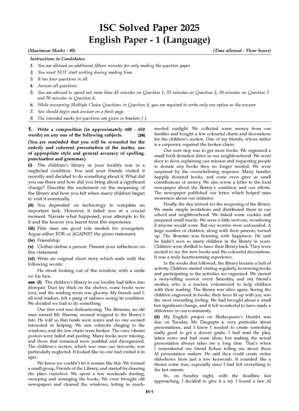 Oswaal ISC 10 Previous Years' Solved papers year-wise 2015-2025, Class 12, Science PCB: Physics, Chemistry, Biology, English 1, English 2, Hindi, Computer science, Physical Education