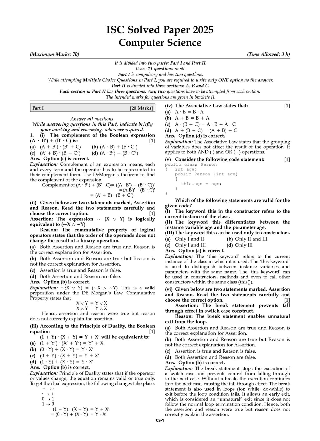 Oswaal ISC 10 Previous Years' Solved papers year-wise 2015-2025, Class 12, Science PCB: Physics, Chemistry, Biology, English 1, English 2, Hindi, Computer science, Physical Education