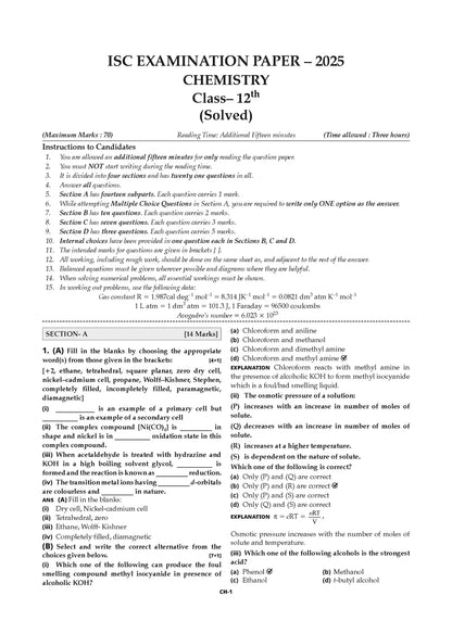 Oswaal ISC 10 Previous Years' Solved papers year-wise 2015-2025, Class 12, Science PCB: Physics, Chemistry, Biology, English 1, English 2, Hindi, Computer science, Physical Education