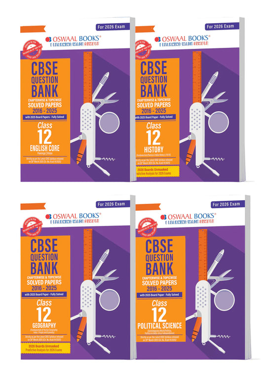 Oswaal CBSE Question Bank Class 12 Set of 4 Books | English Core | History | Political Science | Geography | Chapterwise & Topicwise Solved Papers | For 2026 Board Exams