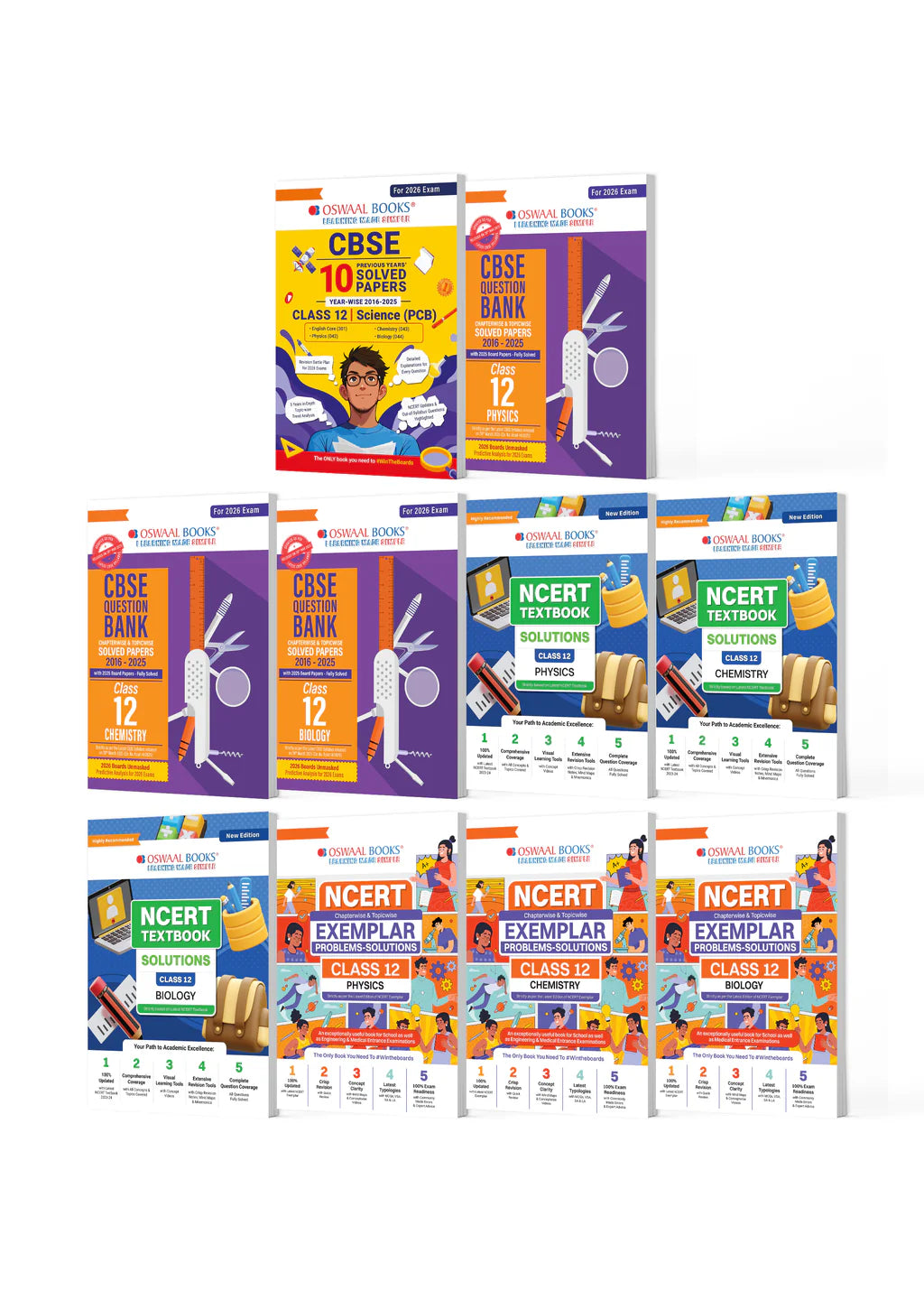 Oswaal CBSE Mega Study Pack - Chapterwise & Topicwise QBs, 10 Years' Solved Paper, Textbook Solutions and Exemplar For Class 12 PCB (For 2026 Exam)