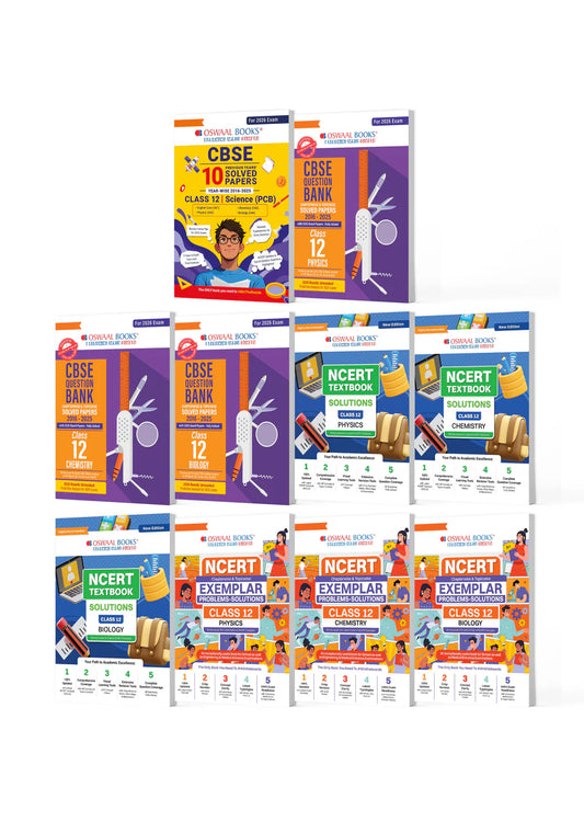 Oswaal CBSE Mega Study Pack - Chapterwise & Topicwise QBs, 10 Years' Solved Paper, Textbook Solutions and Exemplar For Class 12 PCB (For 2026 Exam)