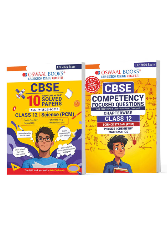 Oswaal CBSE Competency Focused Questions Chapter-wise and 10 Years' Solved Papers Class 12 PCM (Set of 2)