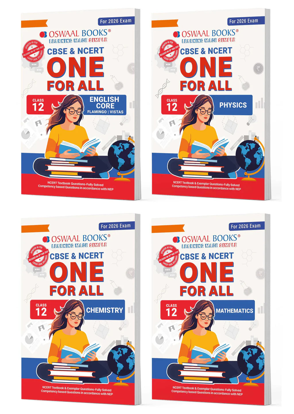 Oswaal CBSE & NCERT One For All Class 12 | English | Physics |Chemistry | Mathematics (Set Of 4 Books) For 2026 Board Exam