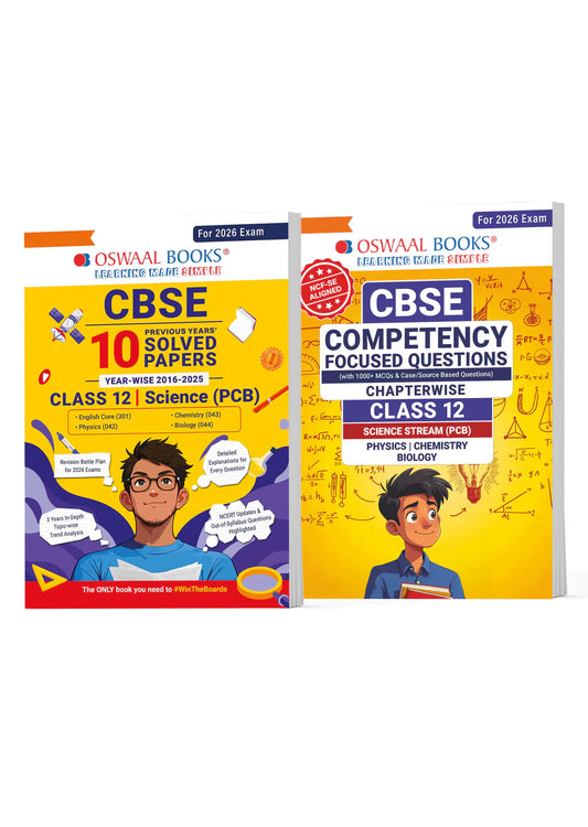 Oswaal CBSE Competency Focused Questions Chapter-wise and 10 Years' Solved Papers Class 12 PCB (Set of 2)