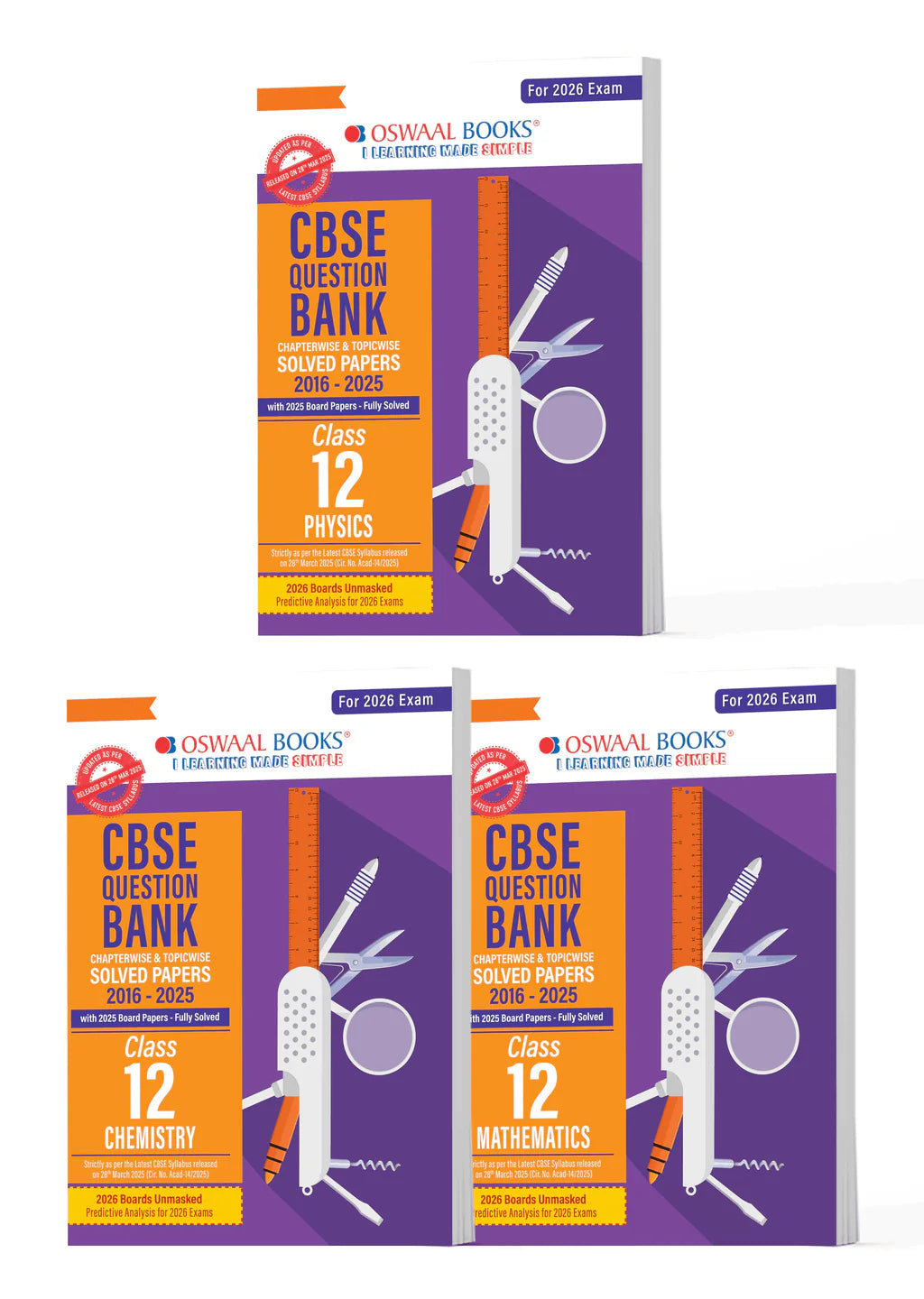 Oswaal CBSE Question Bank Class 12 Set of 3 Books Physics, Chemistry and Maths Chapterwise & Topicwise Solved Papers | For 2026 Board Exams