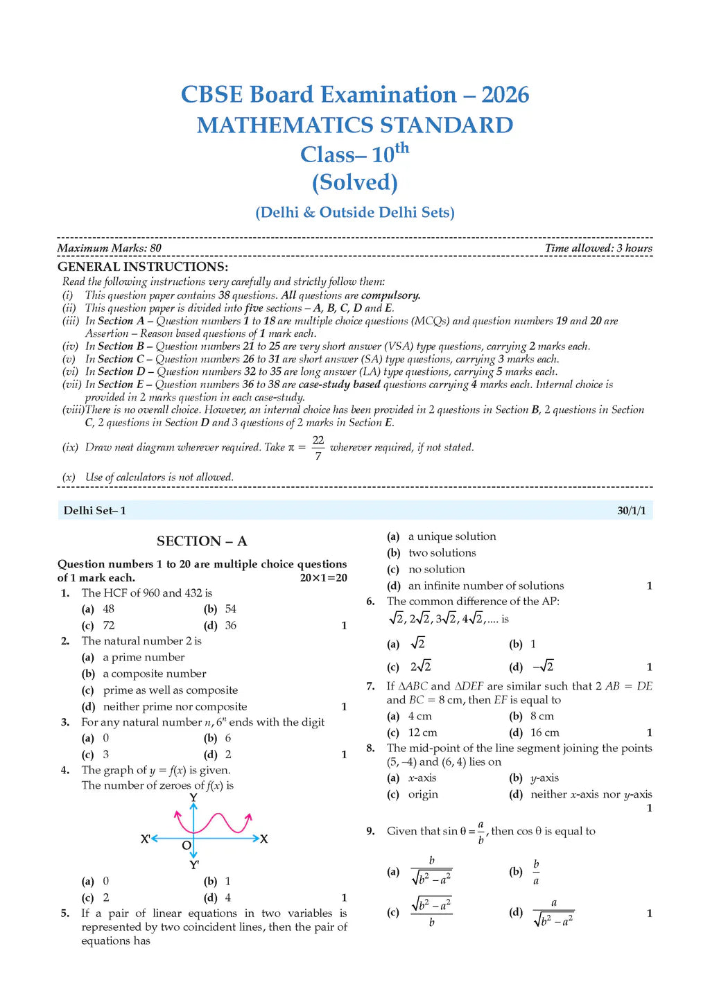 Oswaal CBSE Question Bank Chapterwise and Topicwise SOLVED PAPERS Class 10 Mathematics (Standard) | For Exam 2027