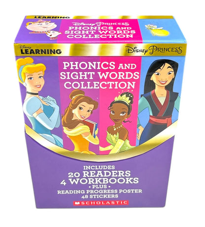 Disney Princess Phonics and Sight Words Collection | Set of 20 Readers and 4 Workbooks