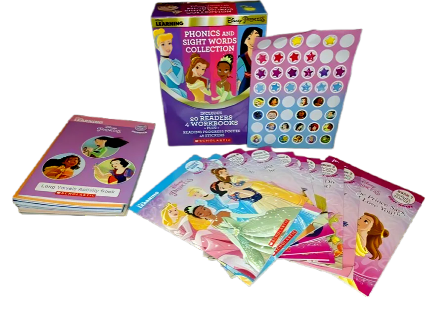 Disney Princess Phonics and Sight Words Collection | Set of 20 Readers and 4 Workbooks