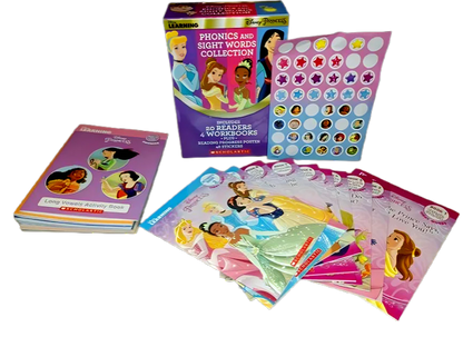 Disney Princess Phonics and Sight Words Collection | Set of 20 Readers and 4 Workbooks