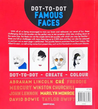 Dot-to-Dot Famous Faces: Test Your Brain and De-Stress with Puzzle Solving and Colouring