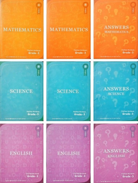 Set of 6 Workbooks For Grade 3 Science English Mathematics With 3 Answer Books