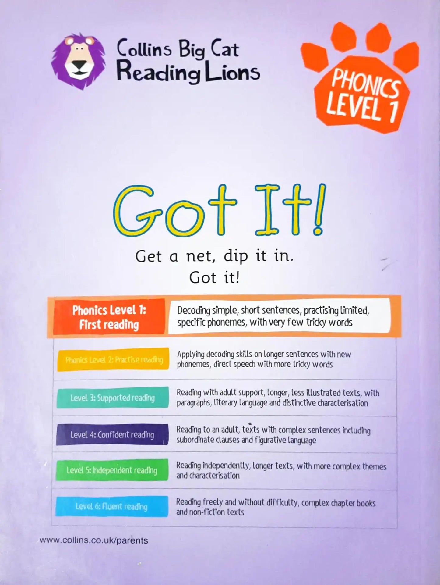 Collins Big Cat Reading Lions : Phonics Level 1 - Got It! (P)