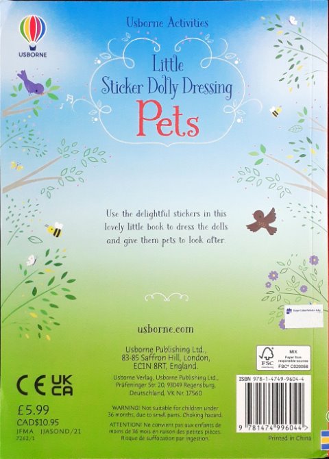 Usborne Activities Little Sticker Dolly Dressing Pets