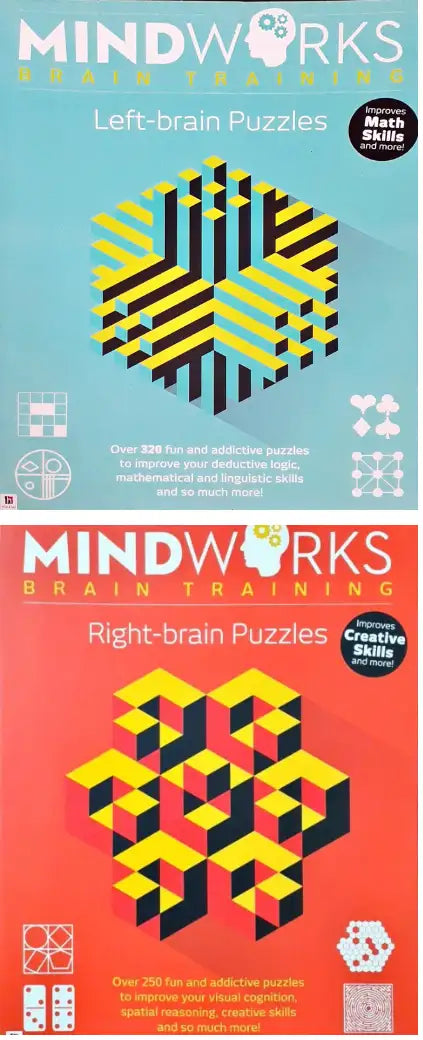 Mindworks Brain Training Set of 2 Books : Left Brain Puzzles and Right Brain Puzzles
