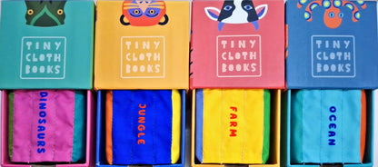 Tiny Cloth Books Set of 4 : My First Animals - Ocean, Dinosaurs, Farm, Jungle