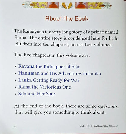 Valmiki's Ramayana for Early Readers : Volume 2 | Hardcover