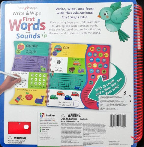 First Steps Write And Wipe First Words with 27 Sounds Includes Wipe Off Marker