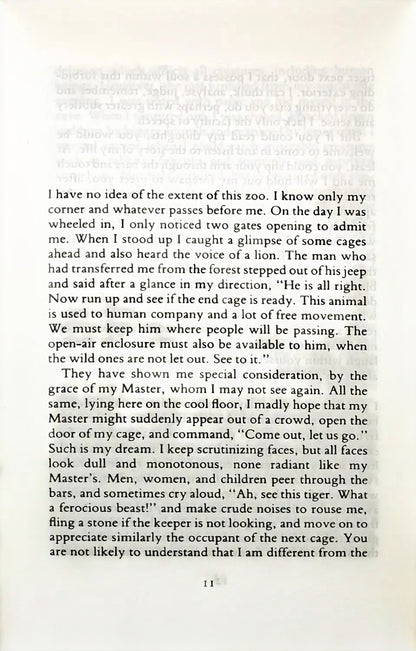 Books and You paperback edition of A Tiger for Malgudi by R. K. Narayan showing a page of printed text