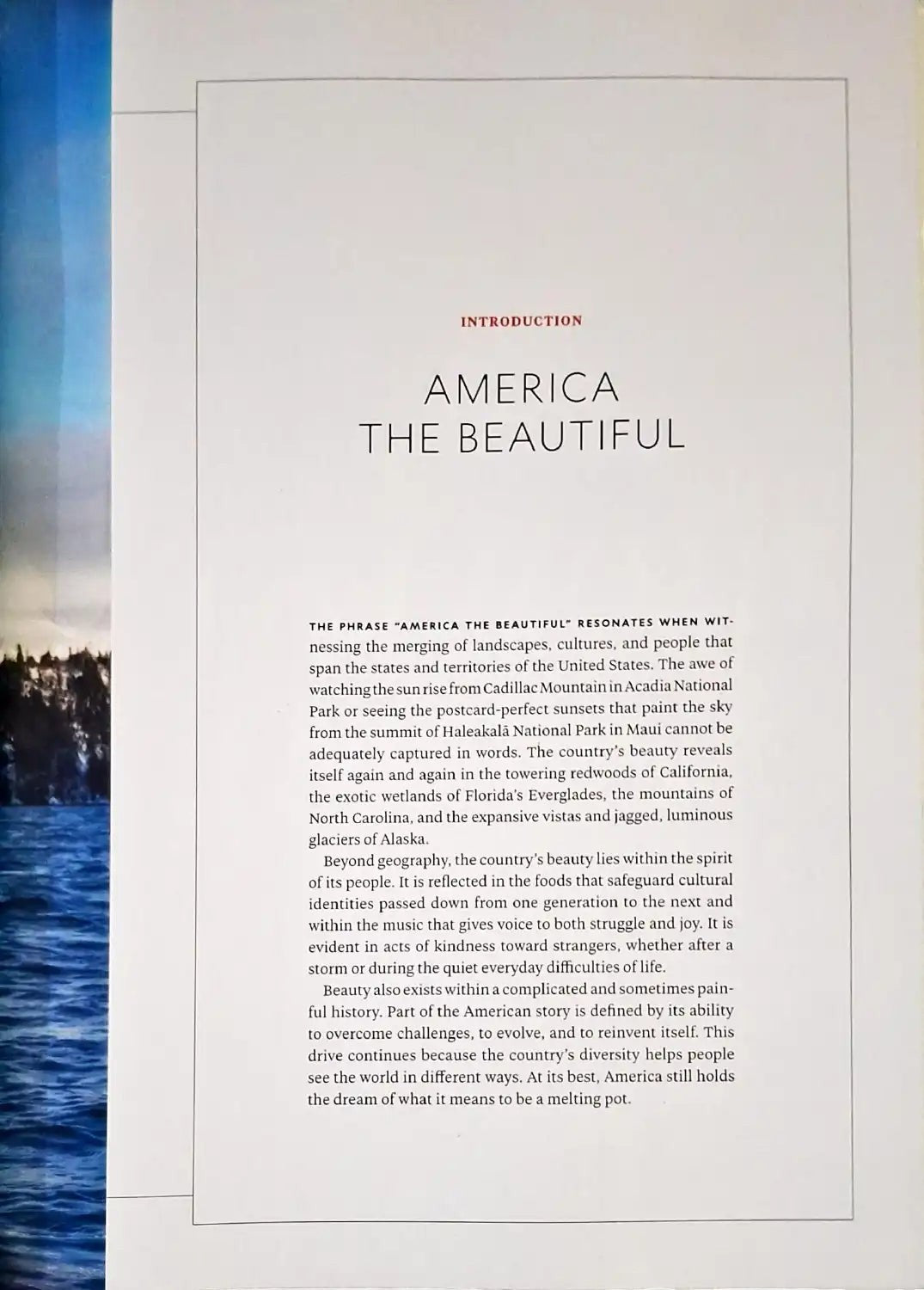 Books and You National Geographic America The Beautiful magazine introduction page with scenic landscape photography