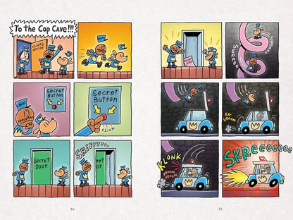 Books and You Dog Man A Sprinkle in Time graphic novel interior page showing comic panels of characters in a car