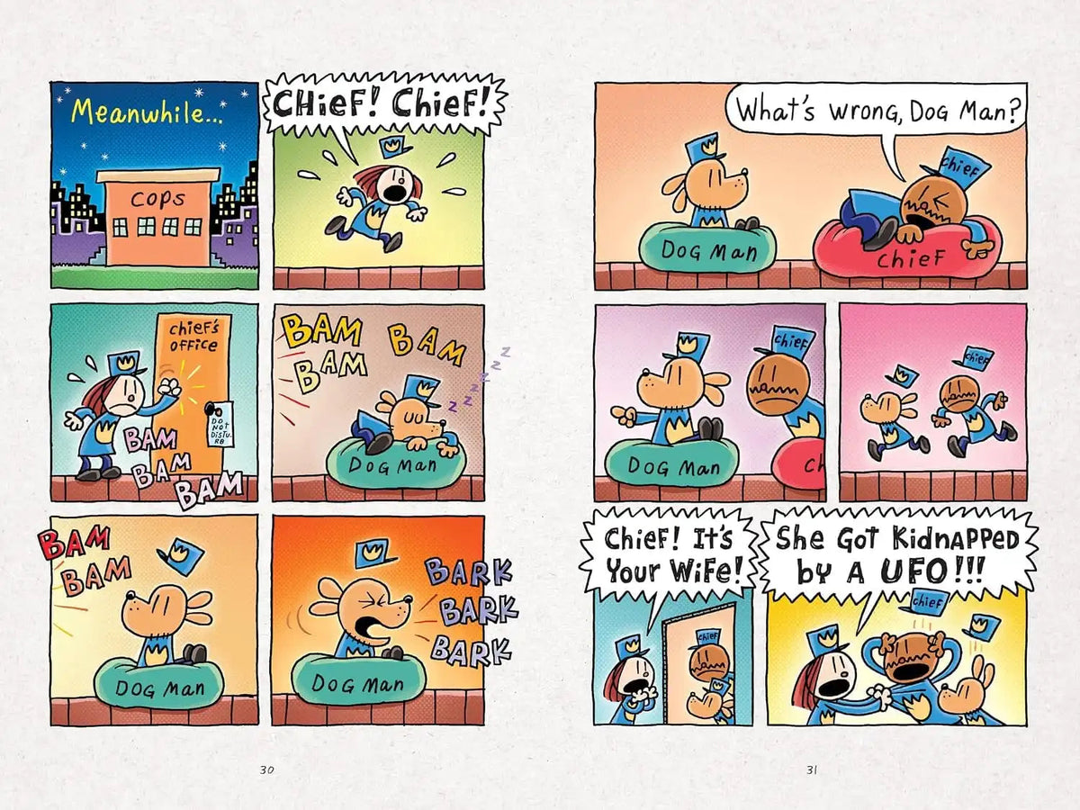 Books and You Dog Man A Sprinkle in Time graphic novel interior comic strip page with colourful cartoon illustrations