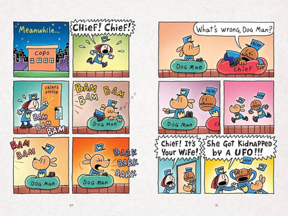 Books and You Dog Man A Sprinkle in Time graphic novel interior comic strip page with colourful cartoon illustrations