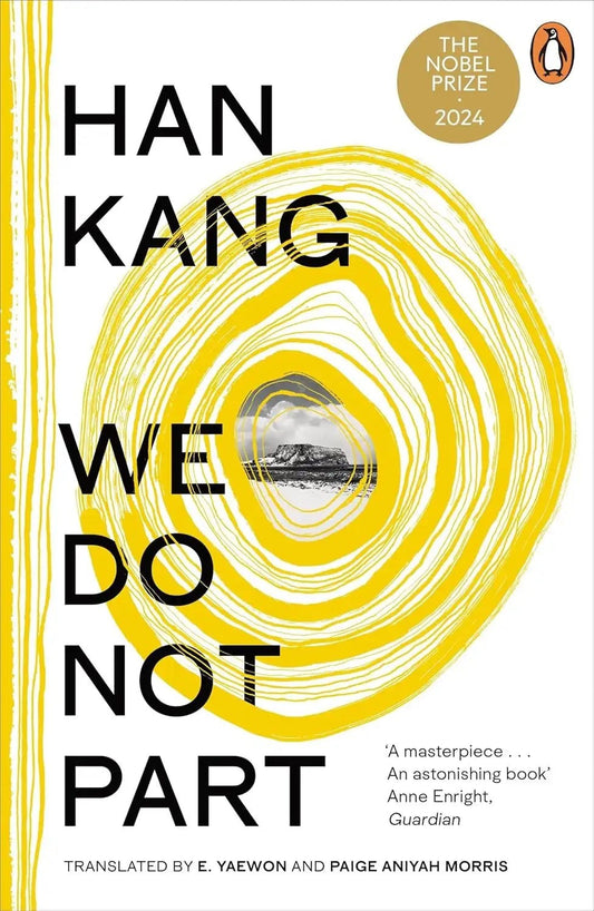 Books and You paperback edition of We Do Not Part by Han Kang, featuring a yellow circular design and island imagery.